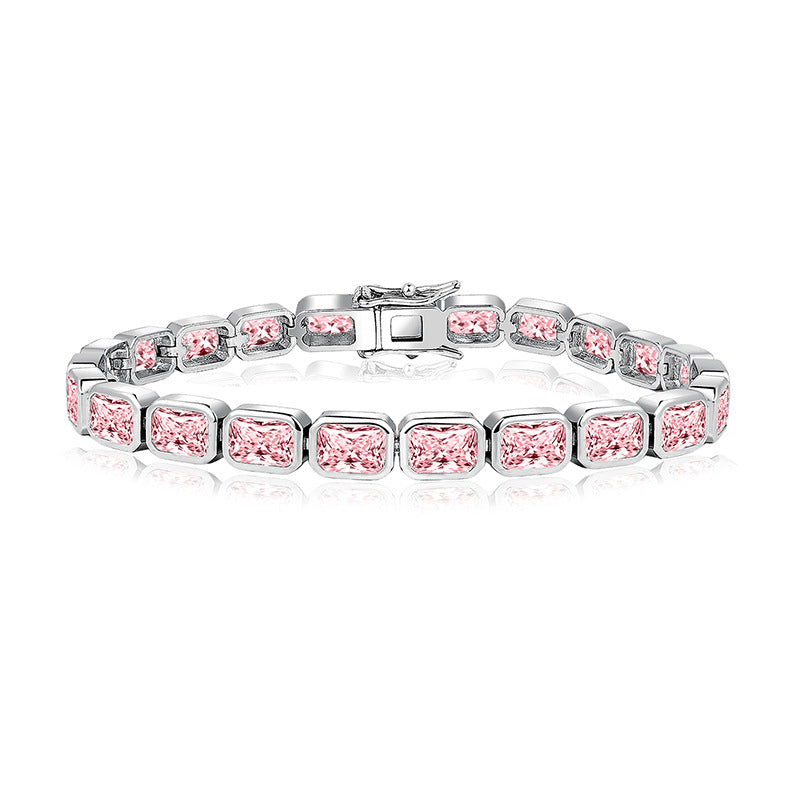 Jewelry Stylish Zircon Bracelet with Large Full Zircon Stones, Platinum-Plated White Zircon, Rose Gold Plated Pink Zircon, Fashion Jewelry