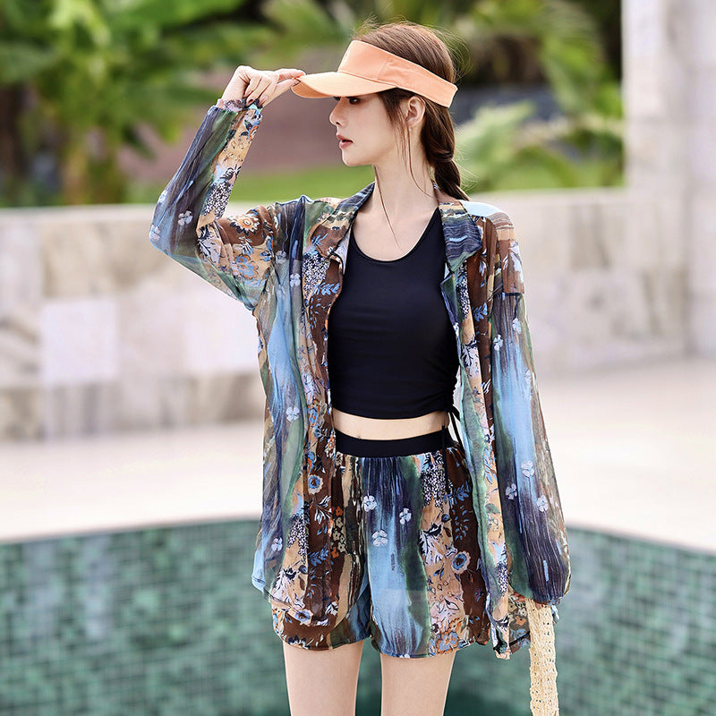 Swimsuit Women Separated Conservative New Long Sleeve Sun Protection Slimming Belly Coverage Three-Piece Set Body Concealing Sport Swimwear