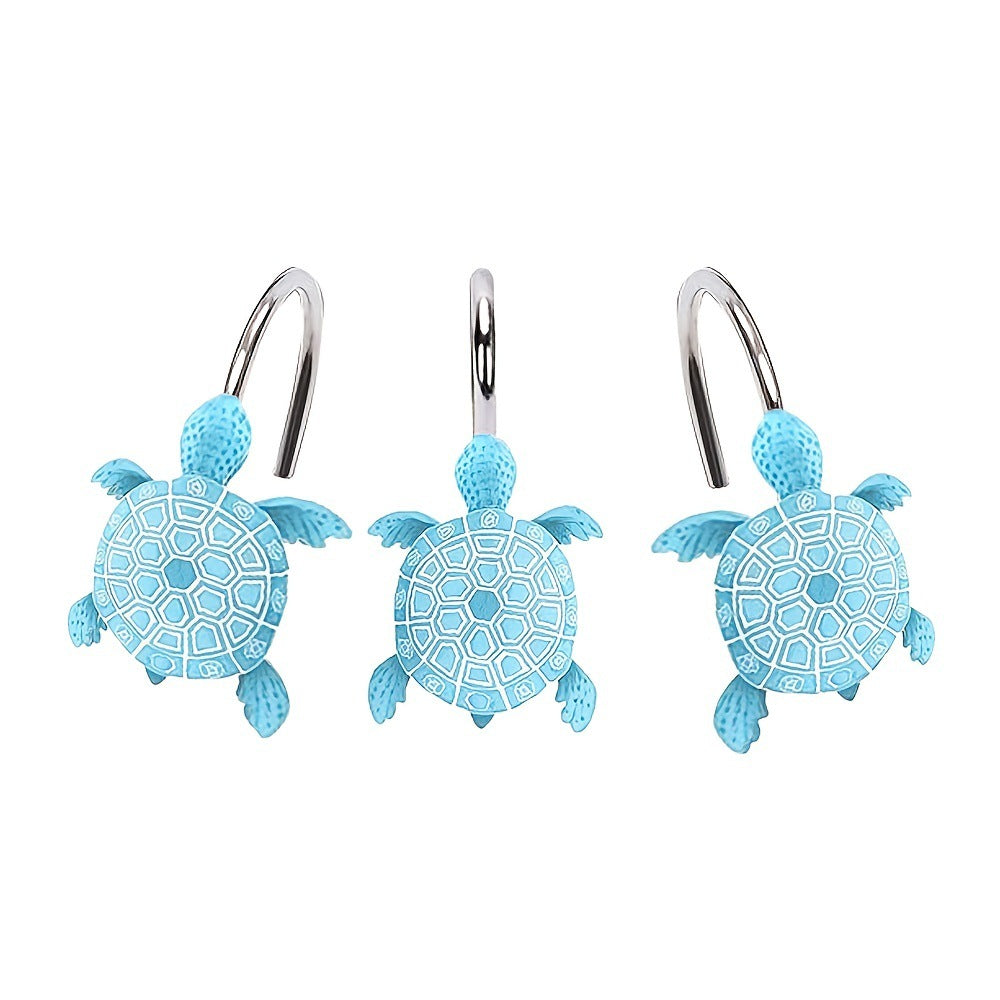 Blue Turtle-Shaped No-Drill Stainless Steel & Resin Wall Hook for Bathroom Shower Curtain