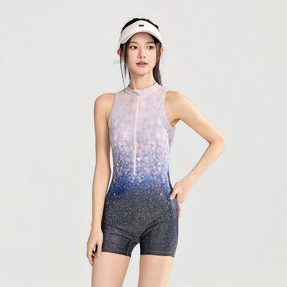Night Shadow Gold Swimwear Women's Elegant One-Piece Square Cut Professional Racing Backless Swim Suit