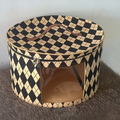 Large Circular Foldable Felt Hat Storage Box with Zipper – Dustproof Travel Cap Organizer, Wardrobe Hat Holder