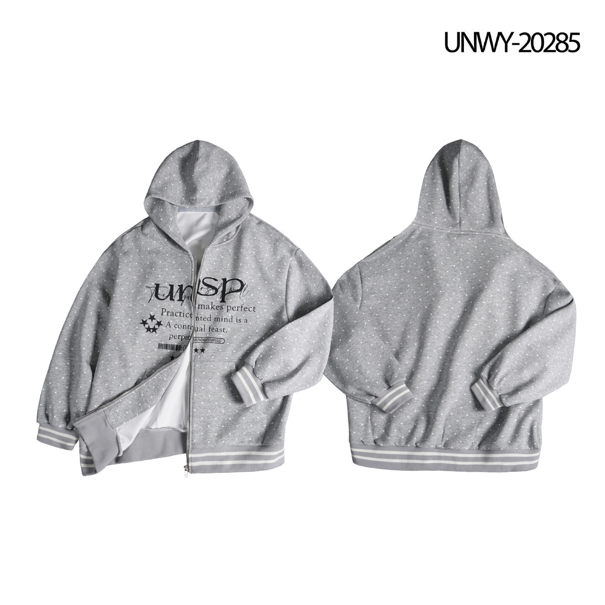 Polka Dot Striped Letter Star Print Hooded Zip-Up Loose Casual Streetwear Cardigan Jacket