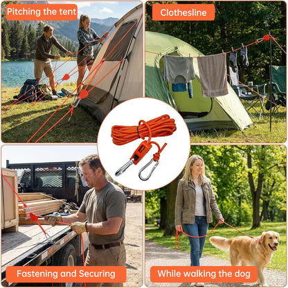 4M 6Pcs Reflective Tent Rope Set – Camping Guy Lines with Tension Buckles, Ratchet Hangers & Awning Tie-Downs, Outdoor