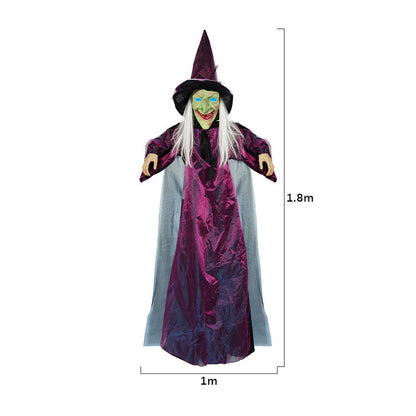 Life Size Talking Witch Decoration – Purple Animatronic Voice-Controlled Glowing Screaming Witch, Halloween Outdoor Spooky Prop