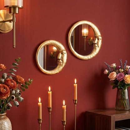 Facial crescent shaped circular decorative hanging mirror