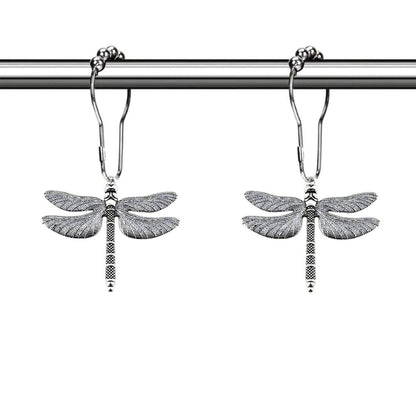 Stainless Steel Large Dragonfly Shower Curtain Rings with Ball Bearing - Bathroom Decor Hooks