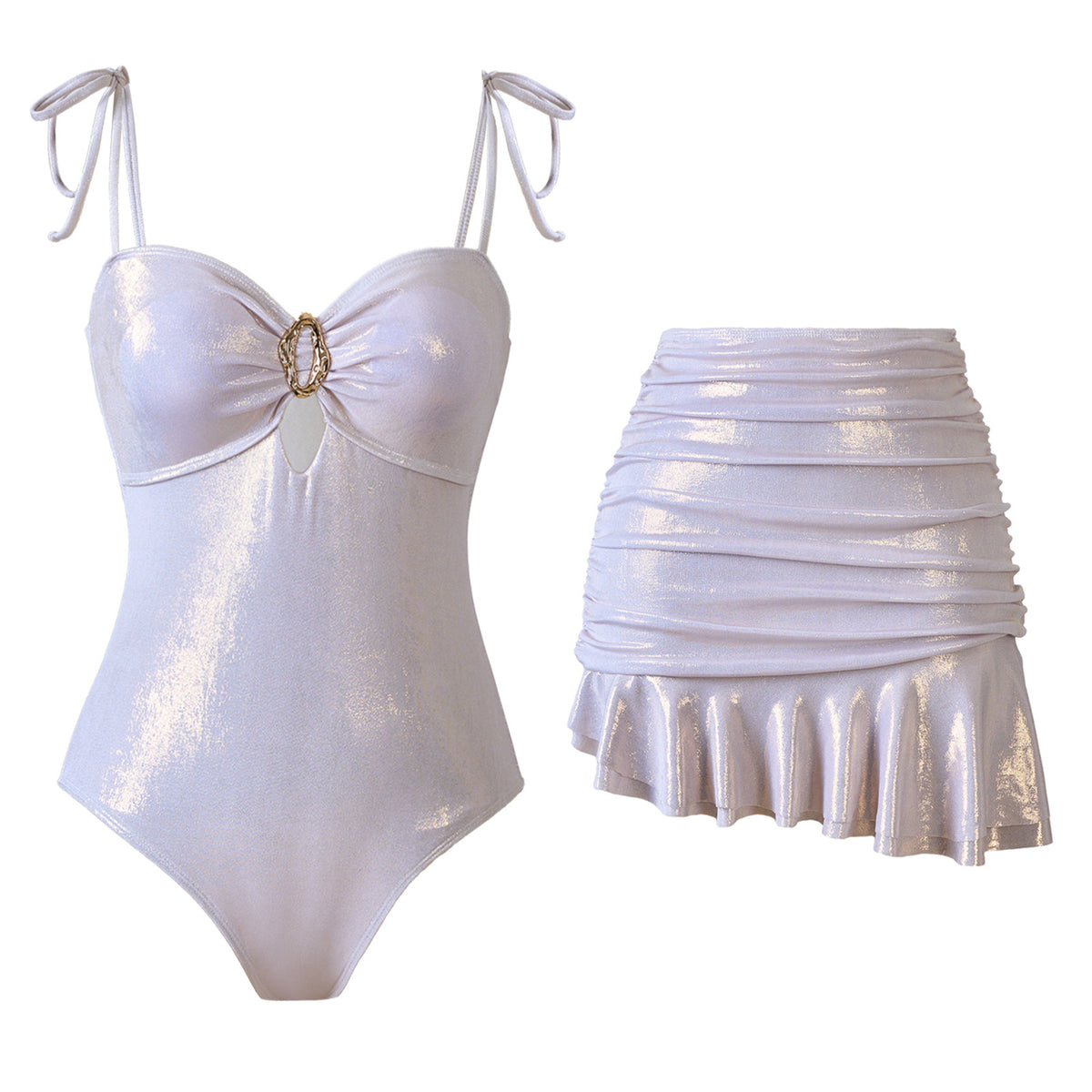 Sexy Fitted Fashion Design One-Piece Swimsuit for Women with Shiny Skirt Swimwear Set