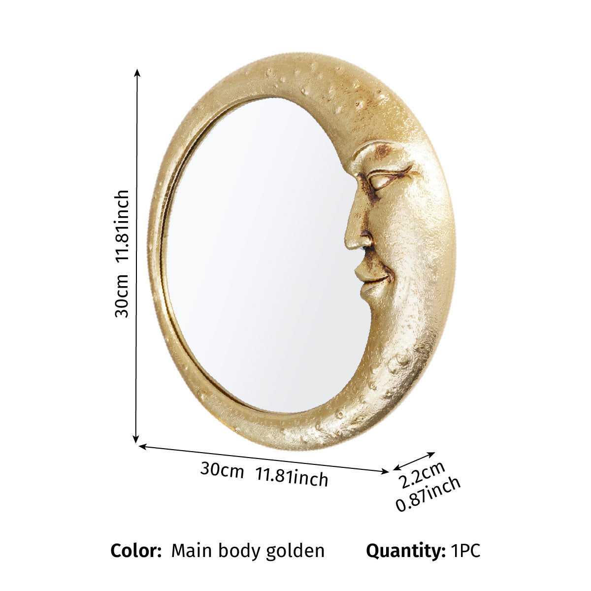 Facial crescent shaped circular decorative hanging mirror