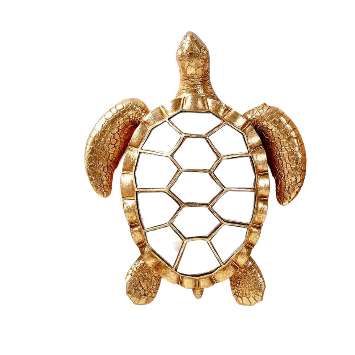 Golden resin turtle statue mirror glass decoration