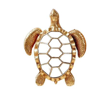 Golden resin turtle statue mirror glass decoration