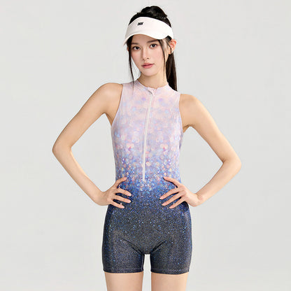 Night Shadow Gold Swimwear Women's Elegant One-Piece Square Cut Professional Racing Backless Swim Suit