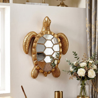 Golden resin turtle statue mirror glass decoration