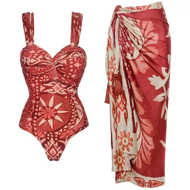 Fashionable Printed Sexy Swimwear Women's Two-Piece One-Piece Swim Suit Set Swimwear