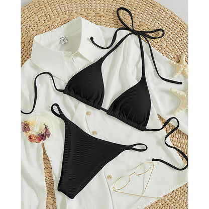 Solid color neck hanging bikini
