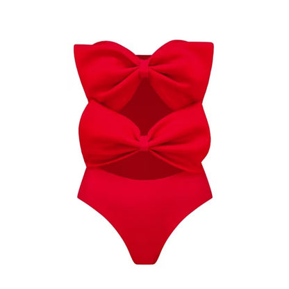 New Arrival Red Butterfly Knot Cutout One-Piece Swimsuit for Women with Instagrammable Style