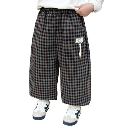 Boys Plaid Casual Tapered Long Pants Spring Autumn Checkered Trousers