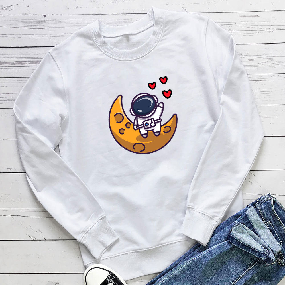Astronaut Love Printed Round Neck Long Sleeve Hoodie