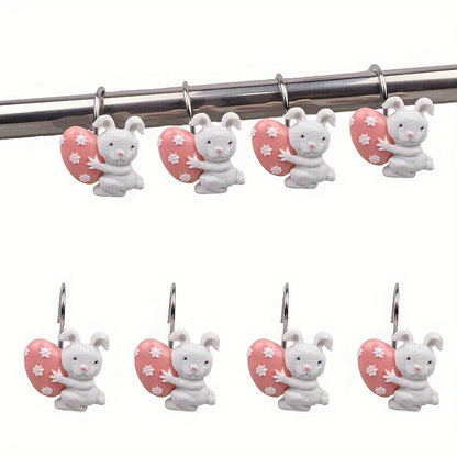 Easter Hand-Painted Resin Cute Egg &amp; Rabbit Bath &amp; Window Curtain Hook Rings