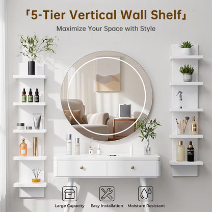 5-Tier Wall Floating Shelf 31.5", Wood-Style Display Rack for Books & Plants