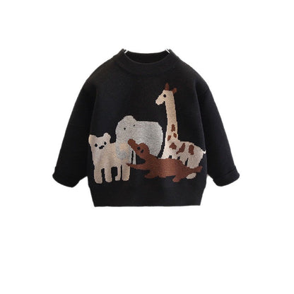 Kids Animal Print Knit Sweater Winter Thickened Long Sleeve Top