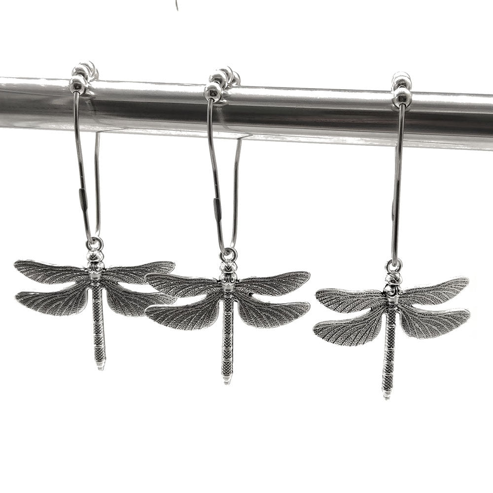 Stainless Steel Large Dragonfly Shower Curtain Rings with Ball Bearing - Bathroom Decor Hooks
