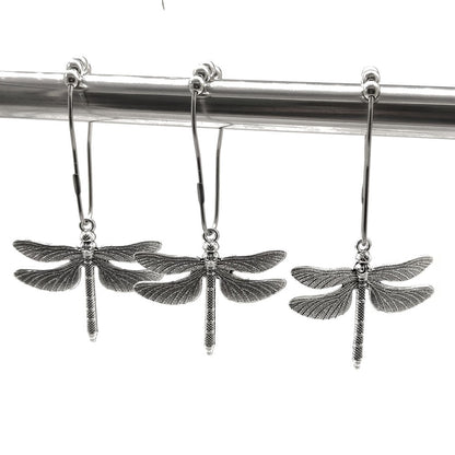 Stainless Steel Large Dragonfly Shower Curtain Rings with Ball Bearing - Bathroom Decor Hooks