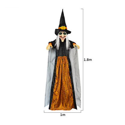 Life Size Talking Witch Decoration – Purple Animatronic Voice-Controlled Glowing Screaming Witch, Halloween Outdoor Spooky Prop