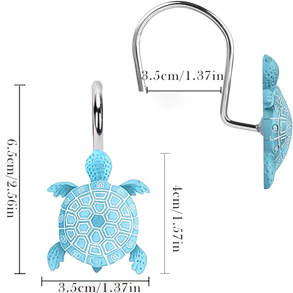 Blue Turtle-Shaped No-Drill Stainless Steel &amp; Resin Wall Hook for Bathroom Shower Curtain