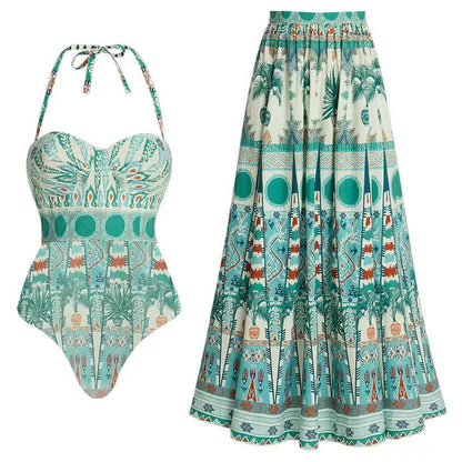 Fashion Sexy Two-Piece Swimsuit for Women with Mesh Skirt Retro Hard Cup Bikini Set