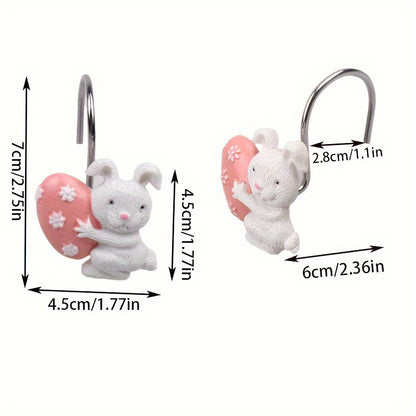 Easter Hand-Painted Resin Cute Egg &amp; Rabbit Bath &amp; Window Curtain Hook Rings
