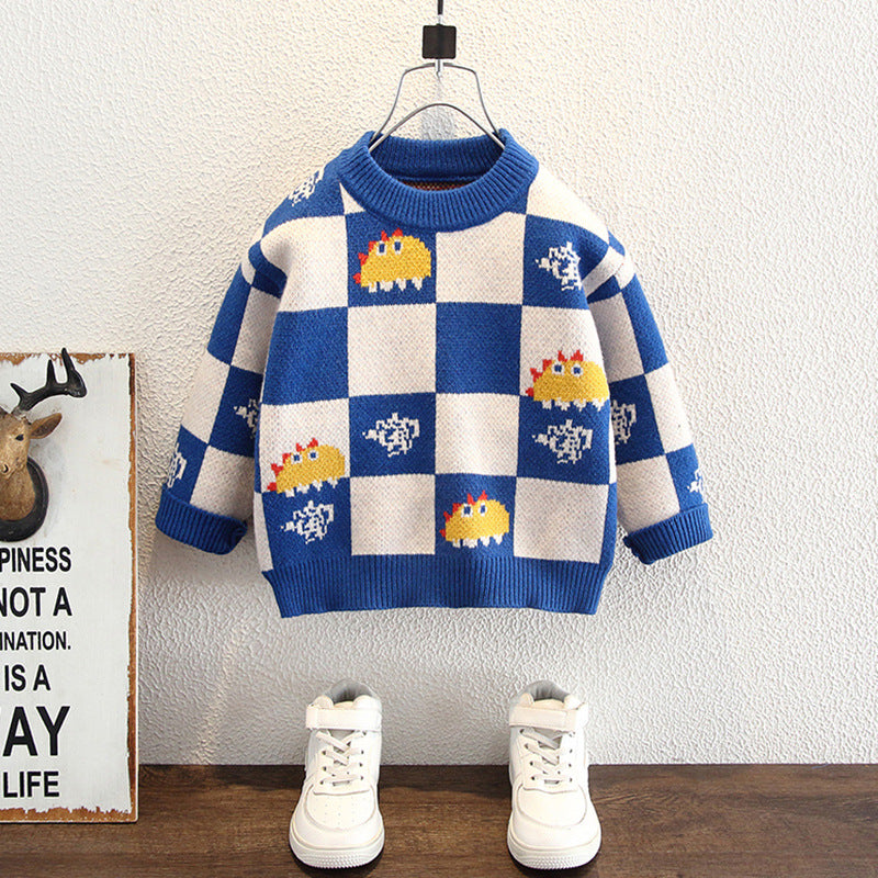 Boys Preppy Style Thickened Long Sleeve Knit Sweater Base Layer