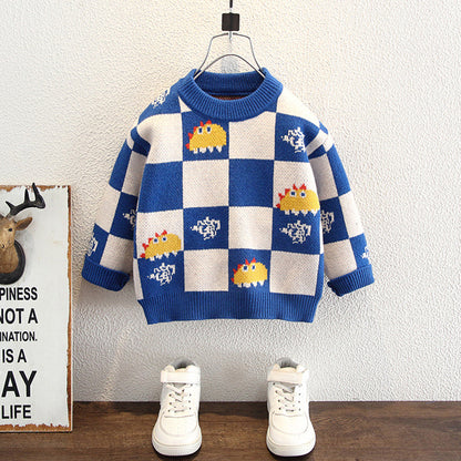 Boys Preppy Style Thickened Long Sleeve Knit Sweater Base Layer
