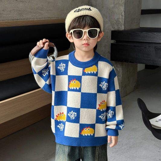 Boys Preppy Style Thickened Long Sleeve Knit Sweater Base Layer