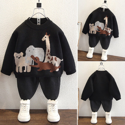 Kids Animal Print Knit Sweater Winter Thickened Long Sleeve Top