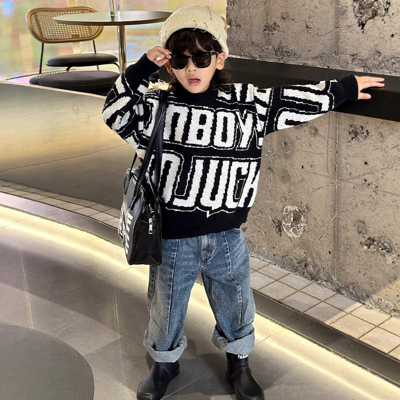 Spring Autumn Fashionable Knit Sweater for Boys