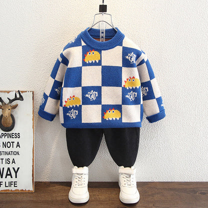 Boys Preppy Style Thickened Long Sleeve Knit Sweater Base Layer