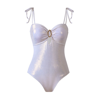 Sexy Fitted Fashion Design One-Piece Swimsuit for Women with Shiny Skirt Swimwear Set