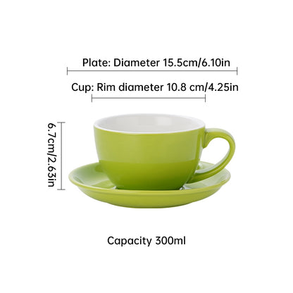 Nordic Minimalist Ceramic Coffee Cup Set – 300ml White Rim Latte Art Mugs for Breakfast, Home & Office