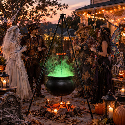 Halloween Black Witches Cauldron with Skeletons on Tripod – Outdoor Horror House Scary Prop, Home Halloween Decoration