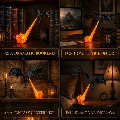 3D Dragon Bookshelf Light with Fire – LED Flying Dragon Bookend, Corner Lamp, Unique Gift for Book Lovers & Halloween Decor