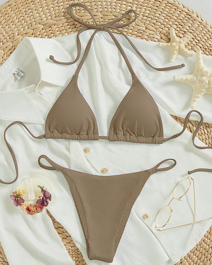 Solid color neck hanging bikini