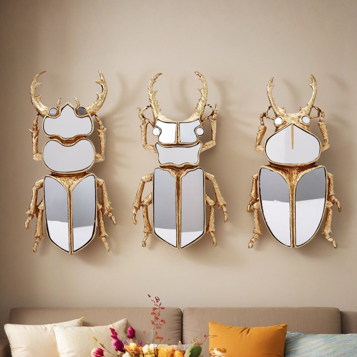 Golden mirror beetle wall decoration