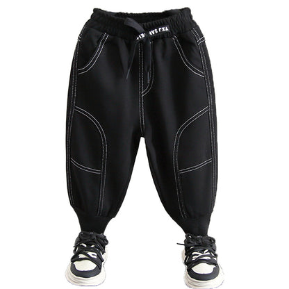 Casual Black Spring Autumn Boys Sweatpants Long Pants