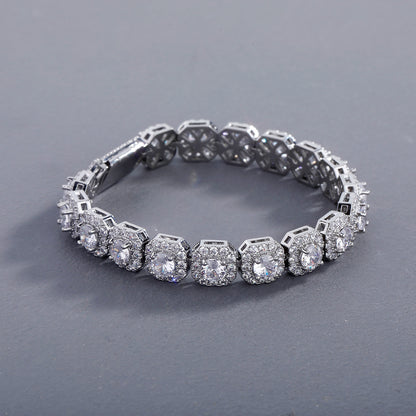 Fashion Trendy Ice Sugar Chain Cuban Chain Ice Sugar Link 5A Zircon Tennis Bracelet Flip Cover Men's Trendy Bracelet