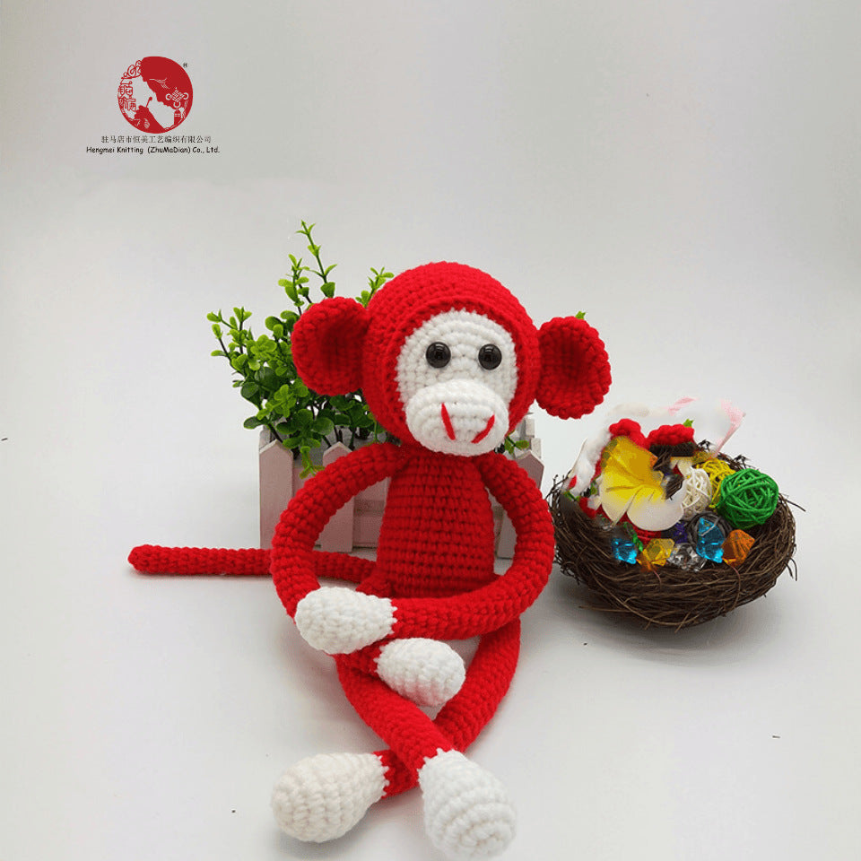 Creative Spider Monkey Plush Toy - Handmade Crochet Knitted Yarn Doll