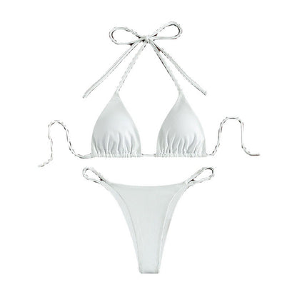 Solid color neck hanging bikini