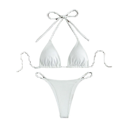 Solid color neck hanging bikini