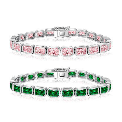Jewelry  Stylish Zircon Bracelet with Large Full Zircon Stones, Platinum-Plated White Zircon, Rose Gold Plated Pink Zircon, Fashion Jewelry