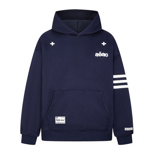 Casual Unisex Long Sleeve Sweatshirt with Striped Sleeves and Letter Embroidery