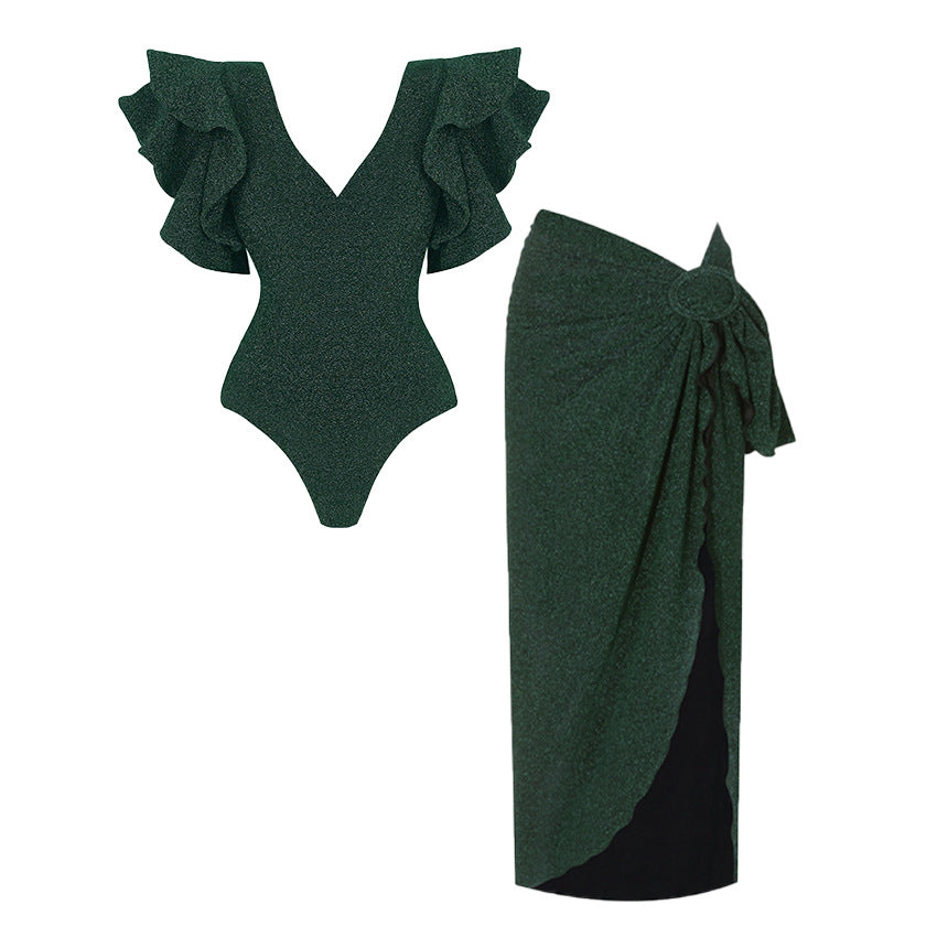 New fashion vacation fashion sexy wholesale solid color one-piece swimsuit women's swimsuit set